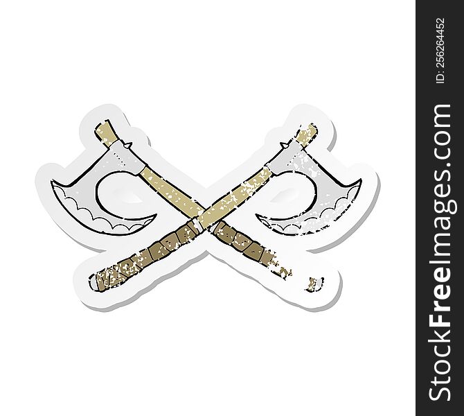 retro distressed sticker of a crossed axes