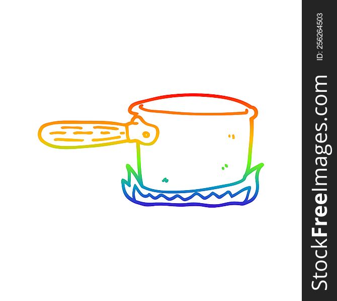rainbow gradient line drawing of a cartoon cooking pan