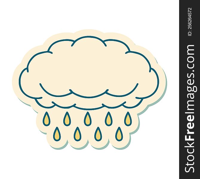 sticker of tattoo in traditional style of a cloud raining. sticker of tattoo in traditional style of a cloud raining