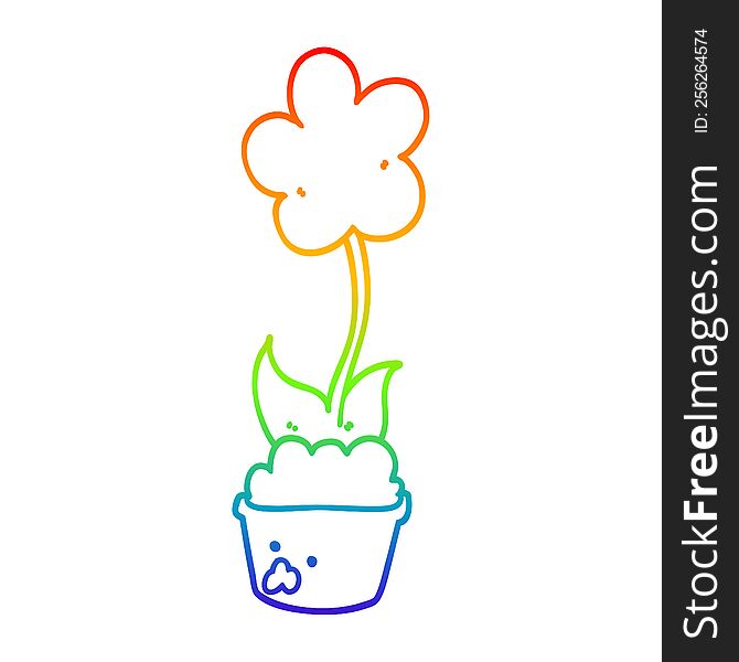 rainbow gradient line drawing of a cute cartoon flower