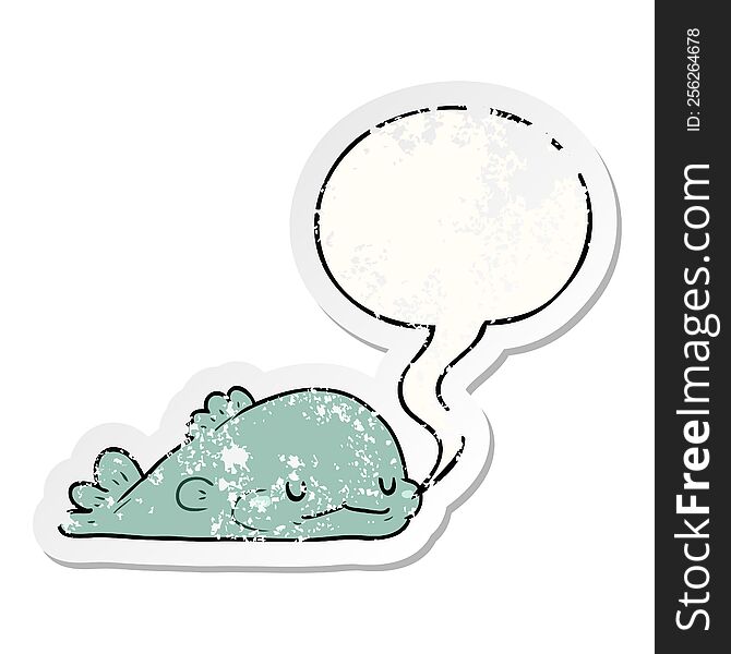 Cute Cartoon Fish And Speech Bubble Distressed Sticker