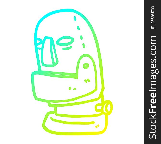 Cold Gradient Line Drawing Cartoon Robot Head
