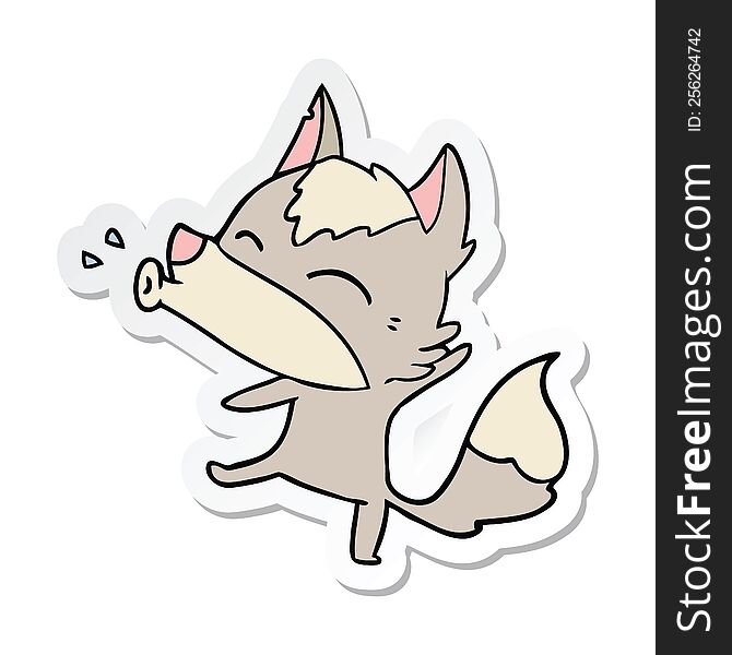 Sticker Of A Howling Wolf Cartoon