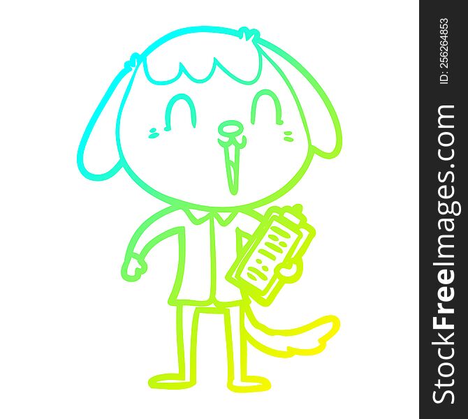 cold gradient line drawing of a cute cartoon dog wearing office shirt
