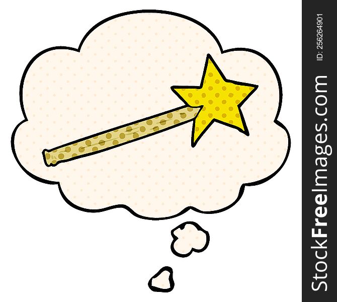 Cartoon Magic Wand And Thought Bubble In Comic Book Style