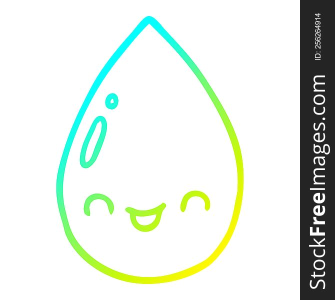 cold gradient line drawing of a cartoon cute raindrop
