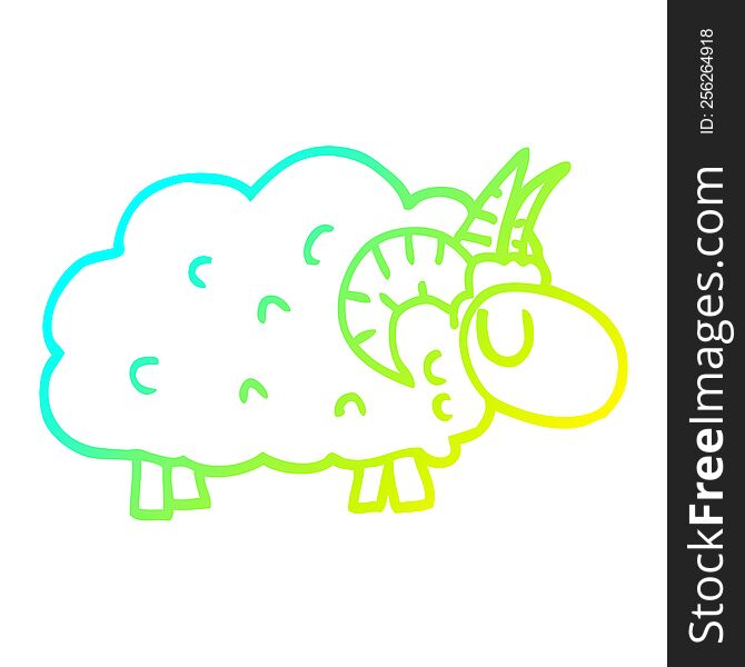 Cold Gradient Line Drawing Cartoon Sheep With Horns