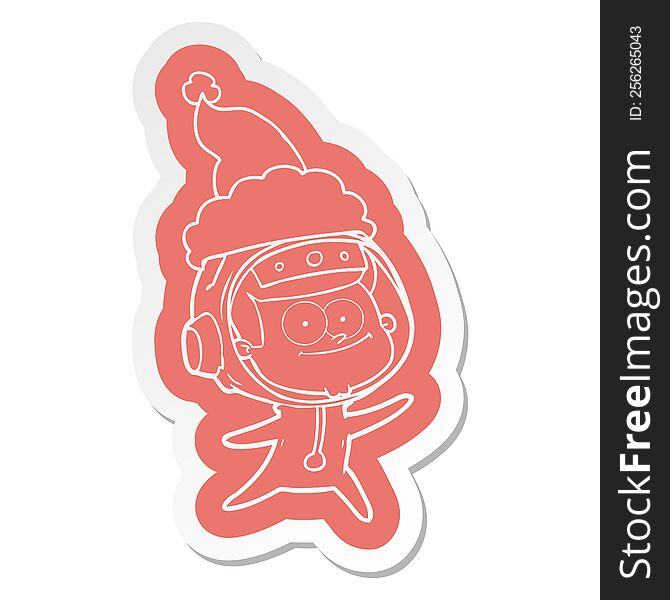 Happy Astronaut Cartoon  Sticker Of A Wearing Santa Hat