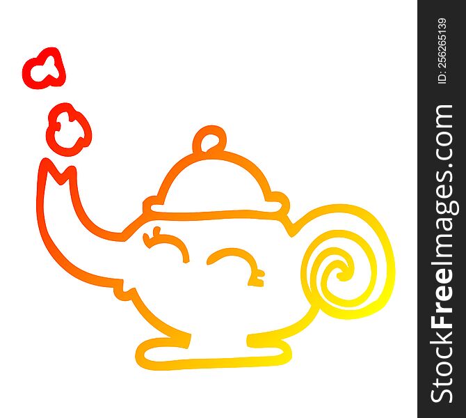 warm gradient line drawing of a cartoon magic lamp