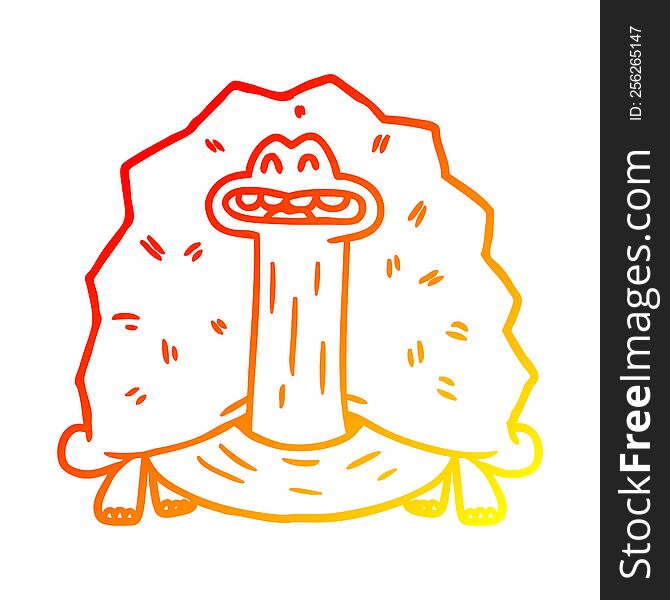 warm gradient line drawing of a funny cartoon turtle