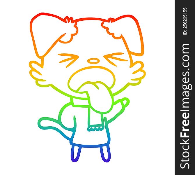 rainbow gradient line drawing of a cartoon dog wearing scarf and pullover