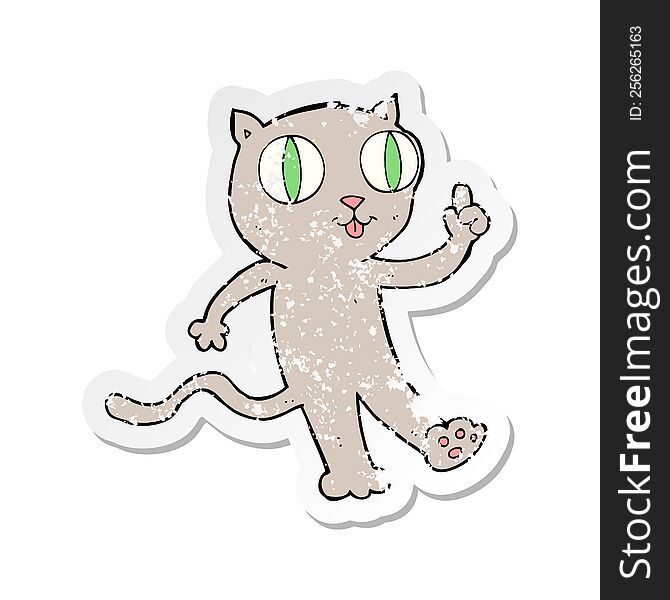 Retro Distressed Sticker Of A Cartoon Cat With Idea