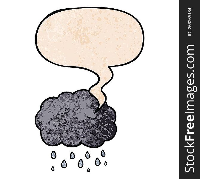 Cartoon Cloud Raining And Speech Bubble In Retro Texture Style