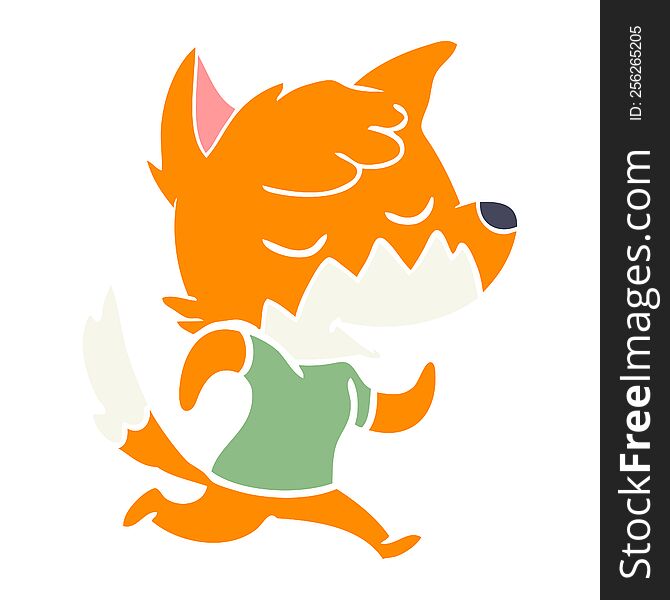 Friendly Flat Color Style Cartoon Fox Running