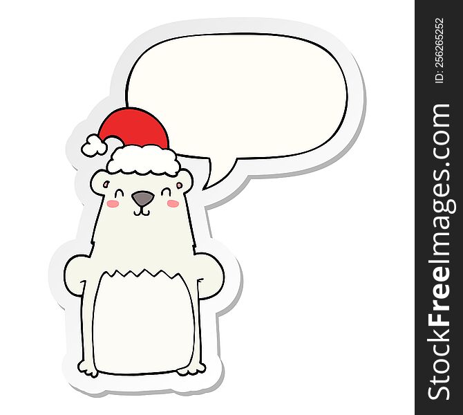 Cartoon Bear Wearing Christmas Hat And Speech Bubble Sticker