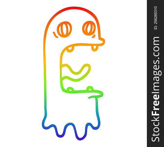 rainbow gradient line drawing of a cartoon spooky ghost