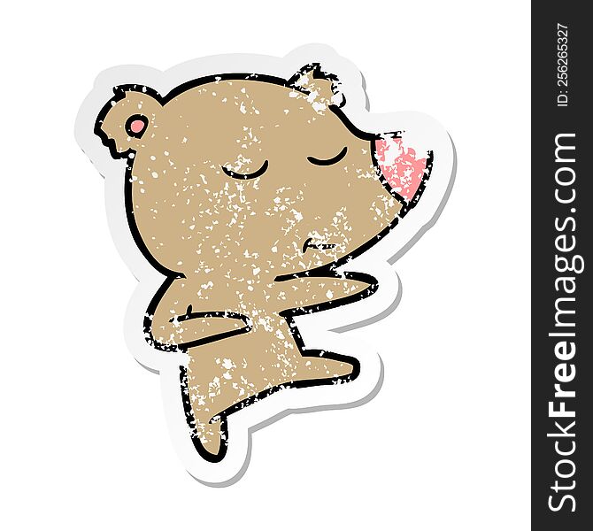 distressed sticker of a happy cartoon bear dancing