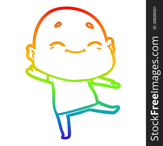 Rainbow Gradient Line Drawing Cartoon Happy Bald Man