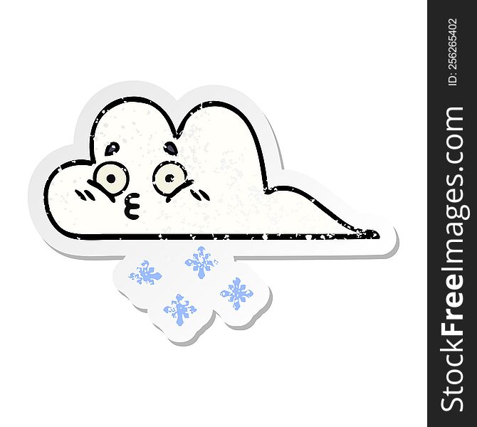 Distressed Sticker Of A Cute Cartoon Snow Cloud