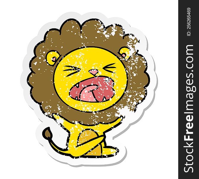 Distressed Sticker Of A Cartoon Lion Throwing Tantrum