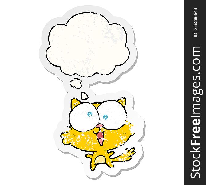 Crazy Cartoon Cat And Thought Bubble As A Distressed Worn Sticker