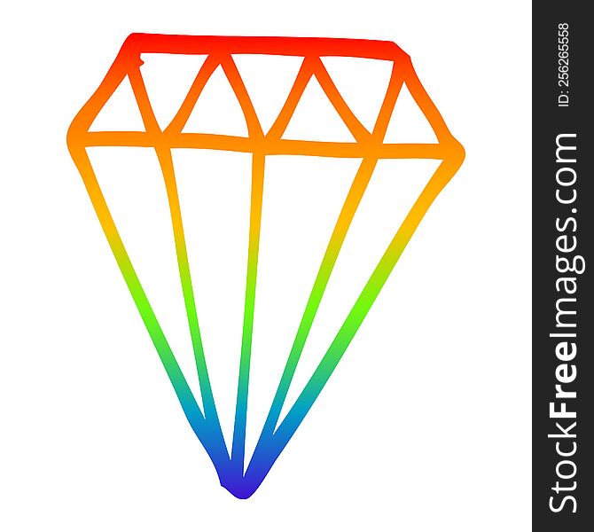 rainbow gradient line drawing of a cartoon tattoo diamond
