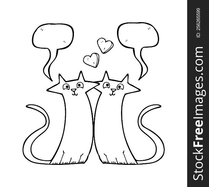 freehand drawn speech bubble cartoon cats in love