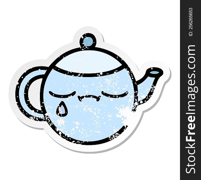 distressed sticker of a cute cartoon sad tea pot