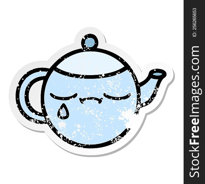 Distressed Sticker Of A Cute Cartoon Sad Tea Pot