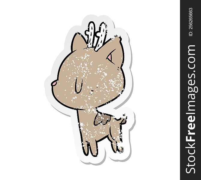 Distressed Sticker Of A Cartoon Deer