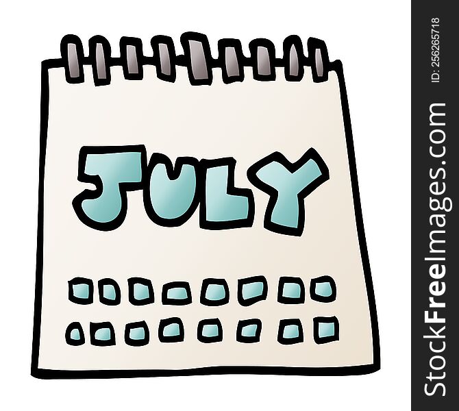 cartoon doodle calendar showing month of july
