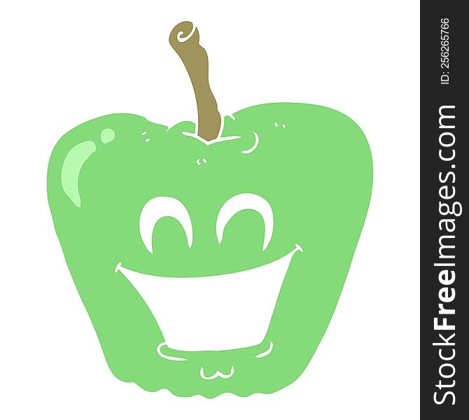 Flat Color Illustration Of A Cartoon Grinning Apple