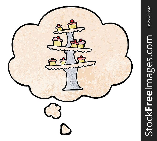 Cartoon Cake Stand And Thought Bubble In Grunge Texture Pattern Style