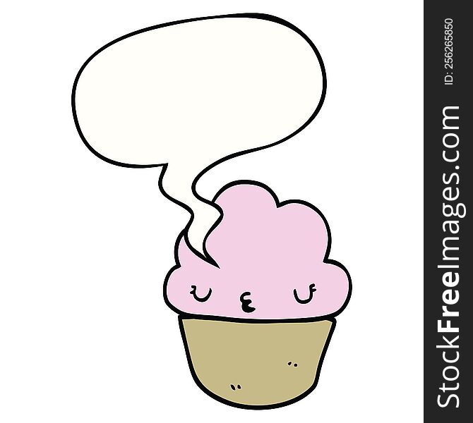 Cartoon Cupcake And Face And Speech Bubble