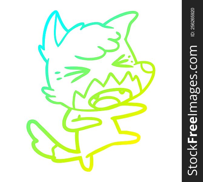 cold gradient line drawing of a angry cartoon fox attacking