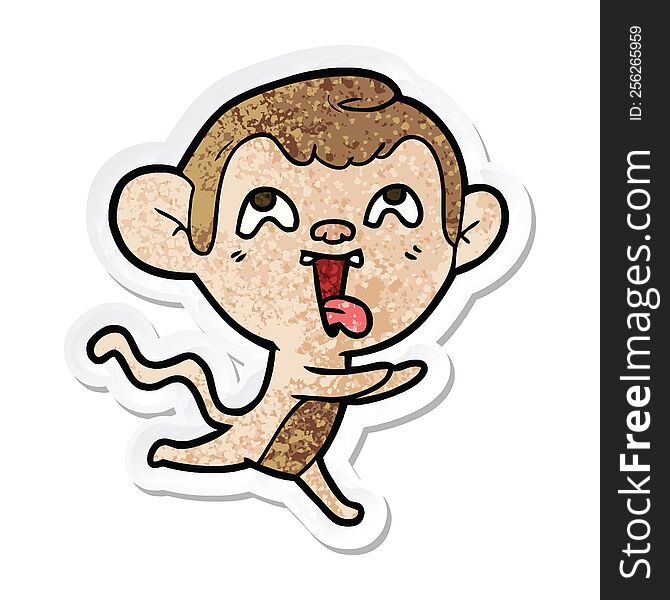 Sticker Of A Crazy Cartoon Monkey Running