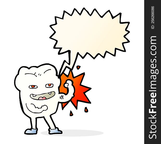 Cartoon Strong Healthy Tooth With Speech Bubble