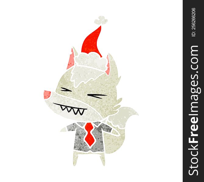 Angry Wolf Boss Retro Cartoon Of A Wearing Santa Hat