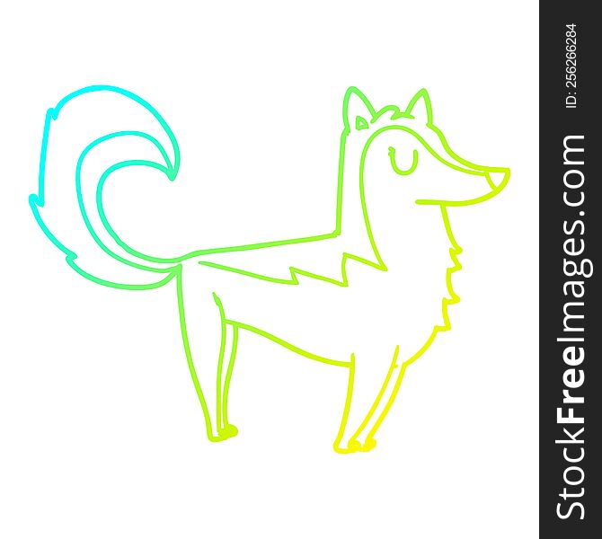 cold gradient line drawing of a cartoon husky