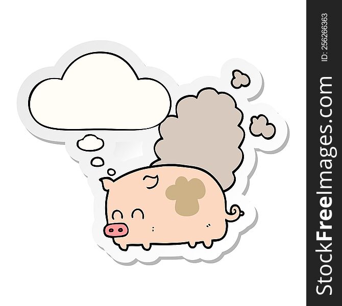 cartoon smelly pig with thought bubble as a printed sticker