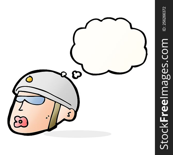 cartoon policeman head with thought bubble