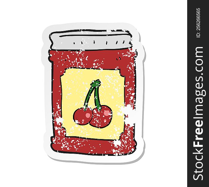 Retro Distressed Sticker Of A Cartoon Cherry Jam Jar