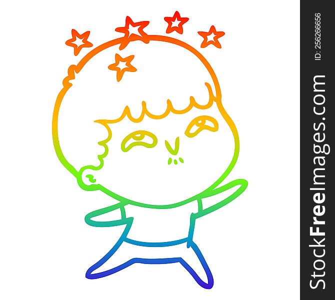 Rainbow Gradient Line Drawing Cartoon Amazed Boy