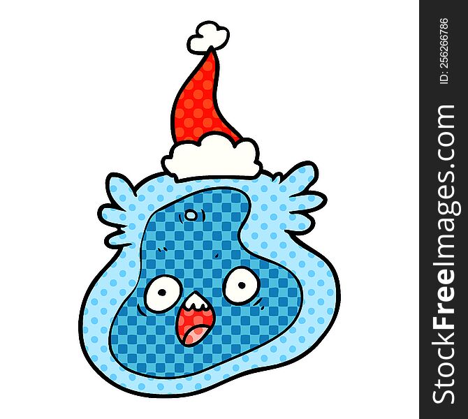 hand drawn comic book style illustration of a germ wearing santa hat