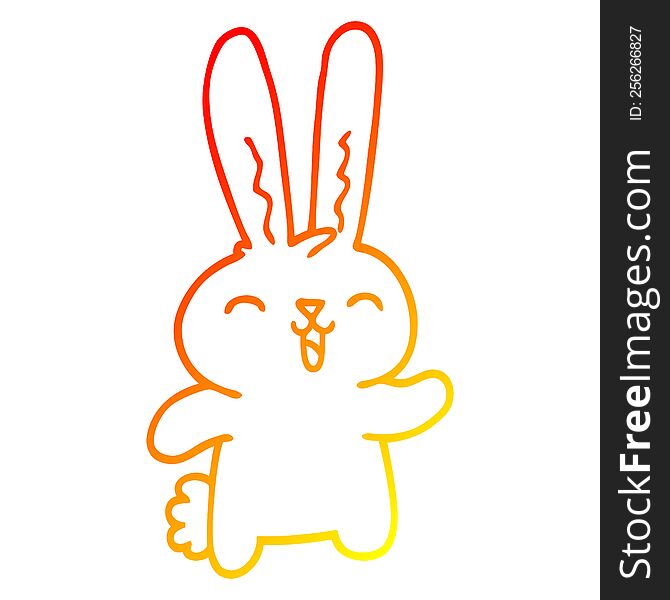 warm gradient line drawing of a cartoon happy rabbit