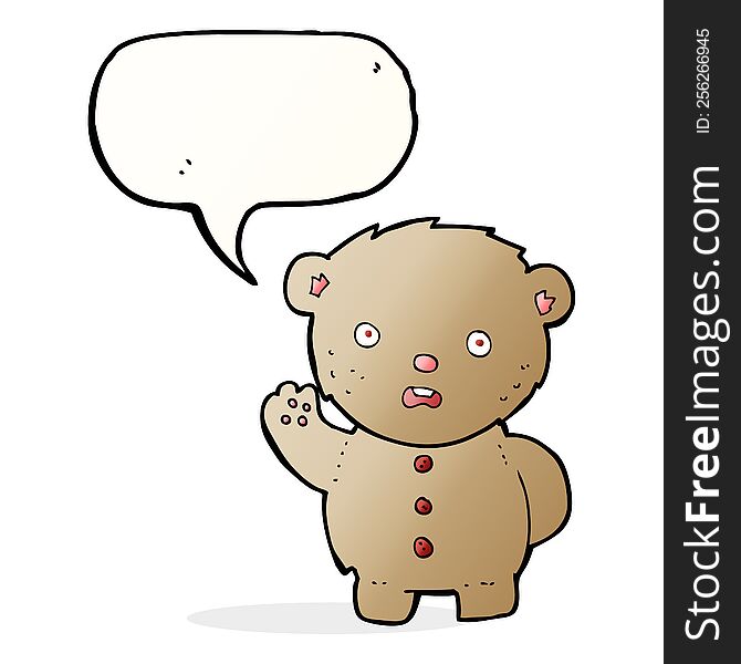 cartoon unhappy teddy bear with speech bubble