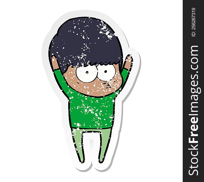 distressed sticker of a stretching cartoon boy