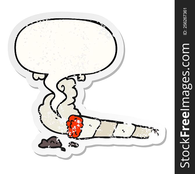 cartoon cigarette and speech bubble distressed sticker