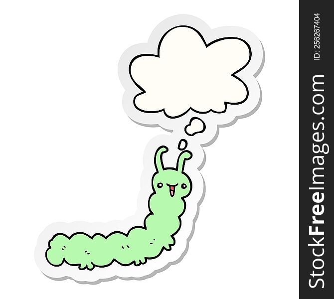 cartoon caterpillar with thought bubble as a printed sticker