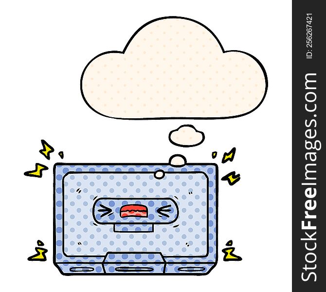 Cartoon Angry Old Cassette Tape And Thought Bubble In Comic Book Style